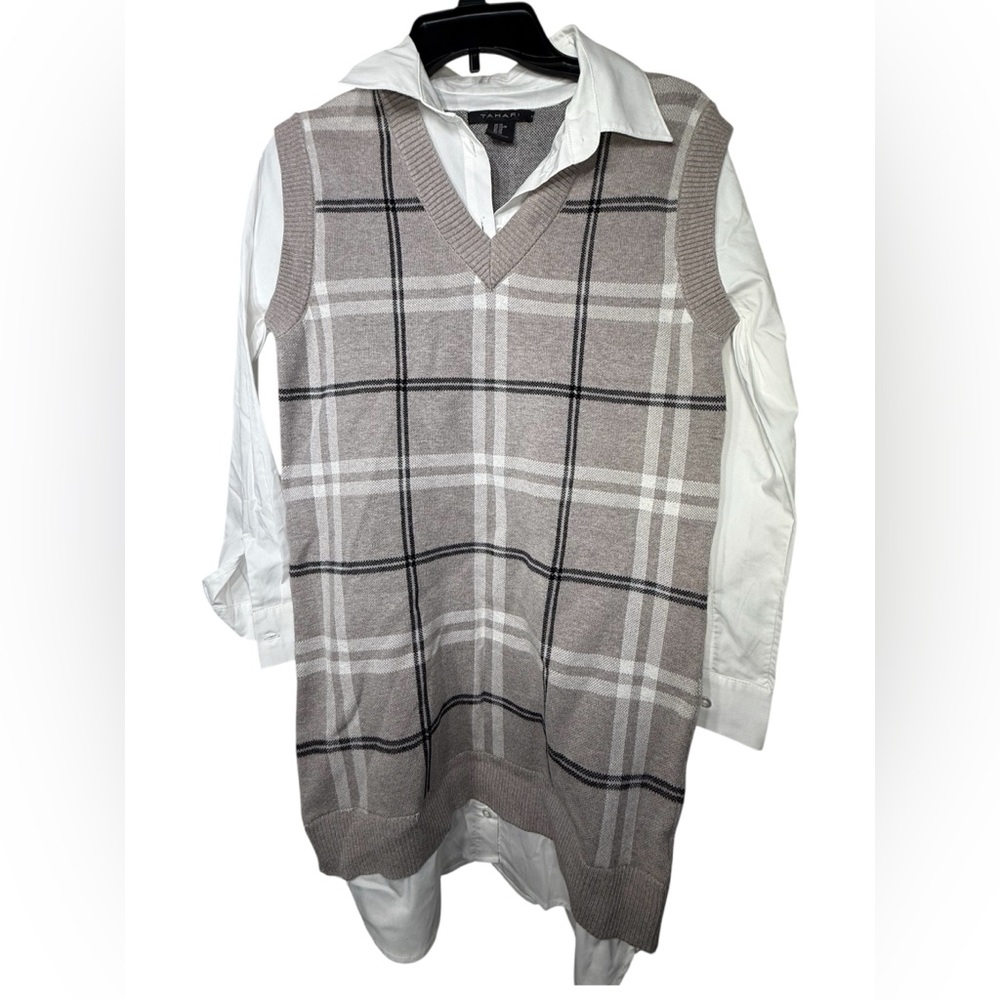 Tahari Women’s Two In One Long Sleeve Plaid‎ Dress Tunic